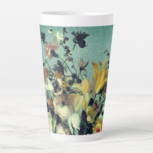 Elegant Floral Blue Hues Latte Mug (Front)