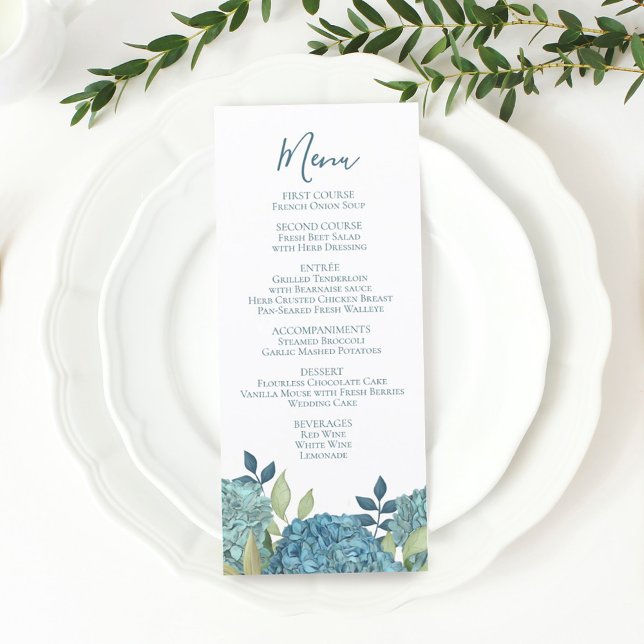 Elegant Floral Blue Hydrangea Flowers Buffet Menu  (Creator Uploaded)