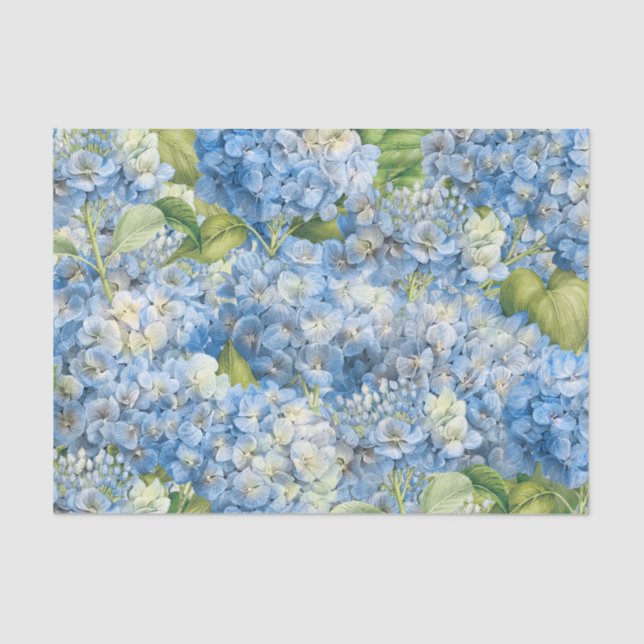 Elegant Floral Blue Hydrangea Pattern Decoupage Tissue Paper (Front)