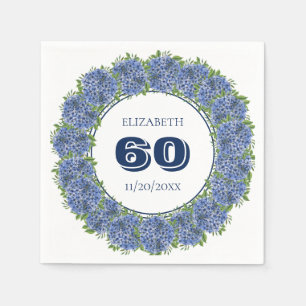 Elegant Floral Blue Hydrangeas 60th Birthday Party Napkin