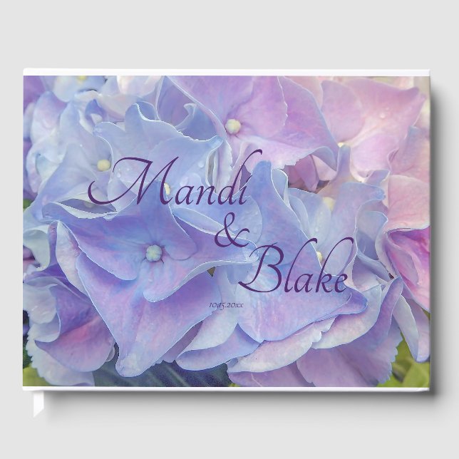 Elegant Floral Blue Lavender Hydrangea Guest Book (Front)