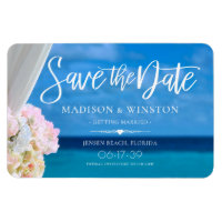 Elegant Floral Blue Ocean Beach Save the Date Magn