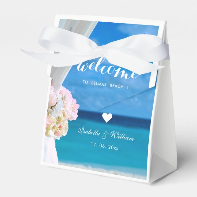Elegant Floral Blue Ocean Beach Wedding Favor Box (Front Side)