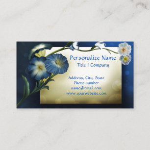 Elegant Floral Blue Petunias Ivory Background Business Card