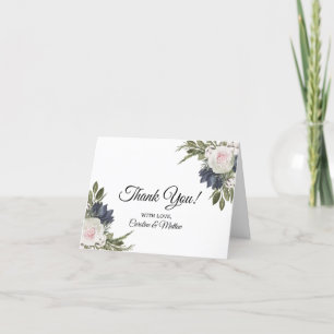 Elegant Floral Blue, Pink Wedding Thank You Card