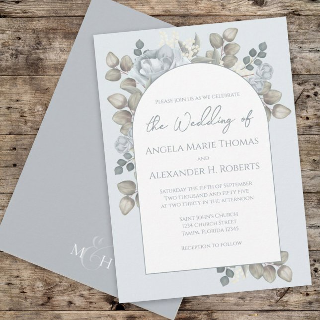 Elegant Floral Blue Stylish Trendy Arch Watercolor Invitation (Creator Uploaded)