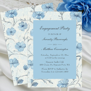 Elegant Floral Blue Vintage Garden Engagement Invitation
