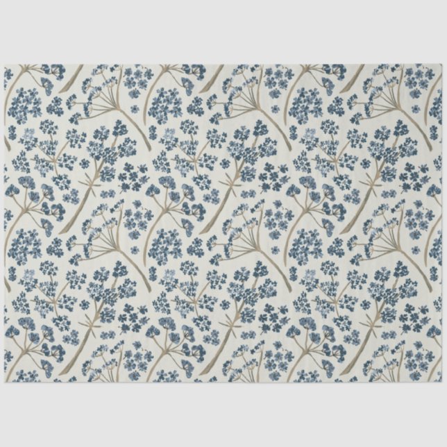 Elegant Floral Blue Watercolor Flowers  Tissue Paper (Front)
