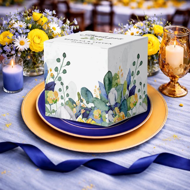 Elegant floral blue yellow white wedding  favor box (Creator Uploaded)