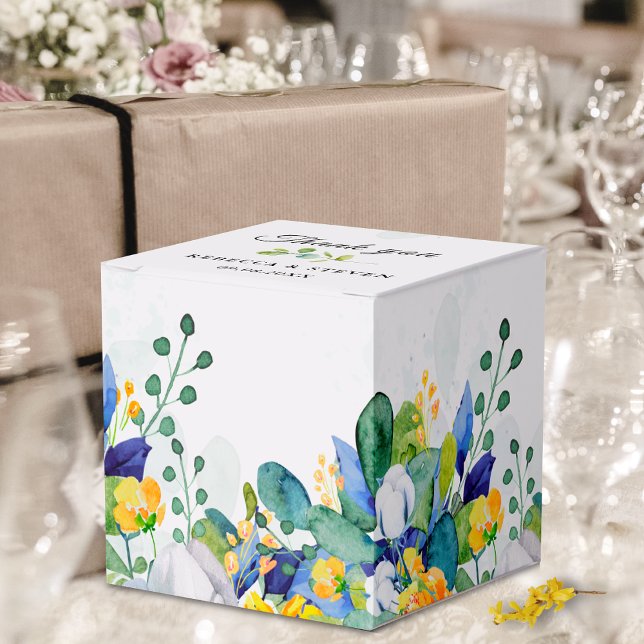 Elegant floral blue yellow white wedding  favor box (Creator Uploaded)