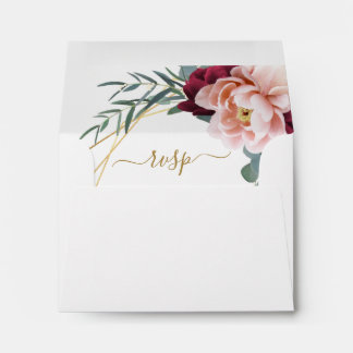 Elegant Floral Blush Burgundy Gold Wedding RSVP Envelope