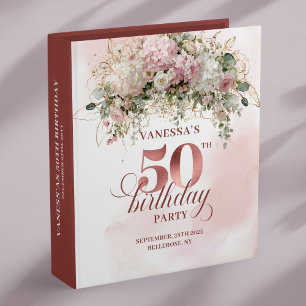 Elegant Floral Blush Gold 50th Birthday Photo Book Binder