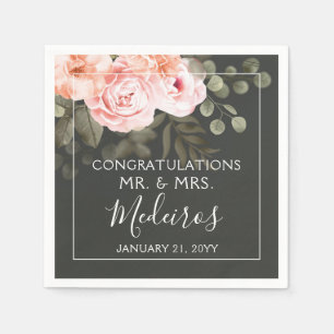 Elegant Floral Blush Pink Botanical Modern Wedding Napkin