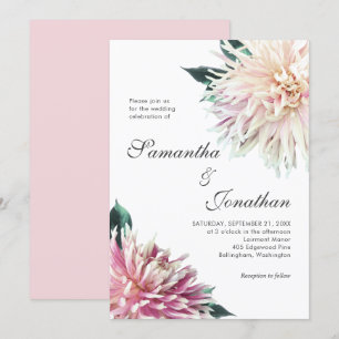 Elegant Floral Blush Pink Dahlia Wedding Invitation