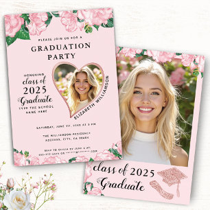 Elegant Floral Blush Pink Graduation Party Invitation