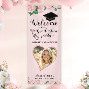 Elegant Floral Blush Pink Graduation Welcome Banner
