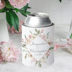 Elegant Floral Blush Pink Peony Garden Wedding Can Cooler