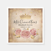 Elegant Floral Blush Pink Rose Gold Quinceanera