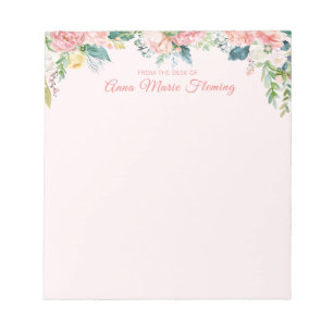 Elegant Floral Blush Pink Rose Peony Name Notepad