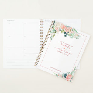 Elegant Floral Blush Pink Rose Script Wedding Planner