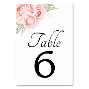Elegant Floral  Blush Pink Rose Wedding  Table Number