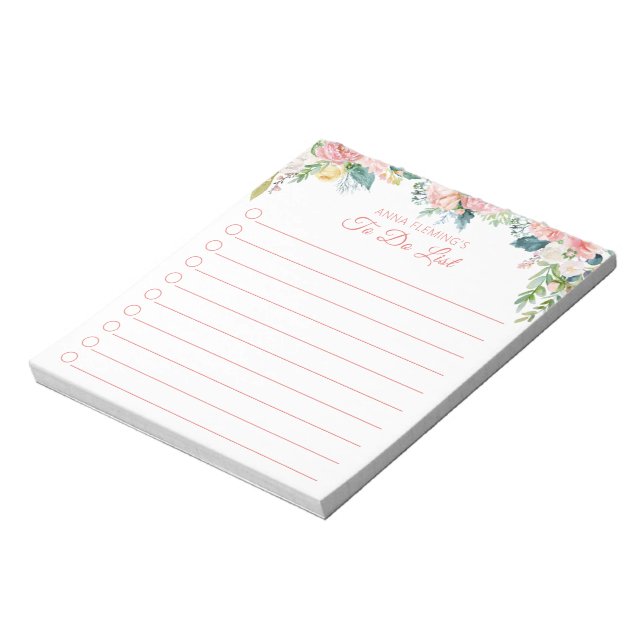 Elegant Floral Blush Pink Script TO DO LIST Notepad (Rotated)