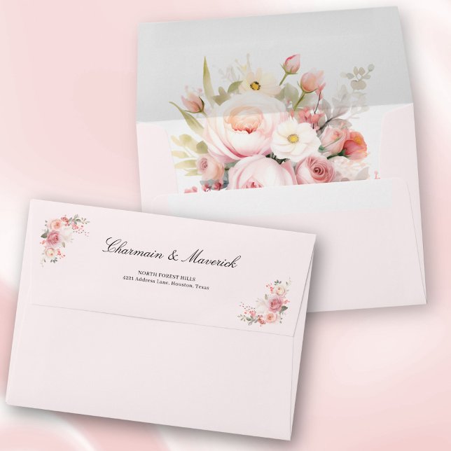 Elegant Floral Blush Pink Wedding Flower Envelope (Creator Uploaded)