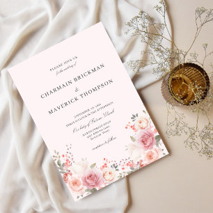 Elegant Floral Blush Pink Wedding Invitation