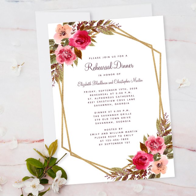 Elegant Floral Blush Purple Gold Rehearsal Dinner Invitation (Elegant Floral Blush Purple Gold Rehearsal Dinner Invitation)