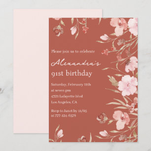 Elegant Floral Boho 91st birthday invitations 