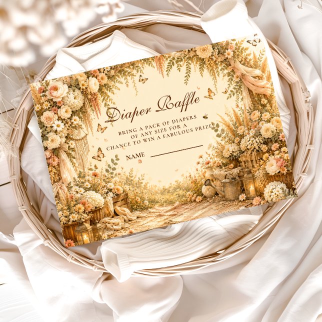Elegant Floral Boho Diaper Raffle Enclosure Card (Creator Uploaded)