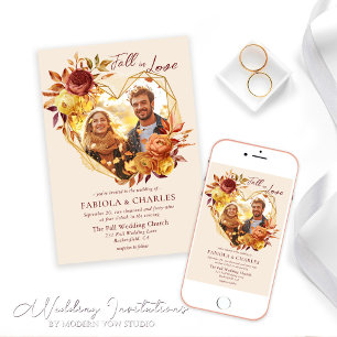Elegant Floral Boho Fall in Love Photo Wedding Invitation