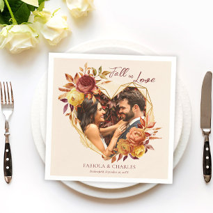 Elegant Floral Boho Fall in Love Photo Wedding Napkin
