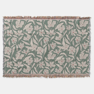 Elegant Floral Boho Pink & Dark Green Botanical Throw Blanket