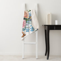 Elegant floral boho Sherpa Blanket
