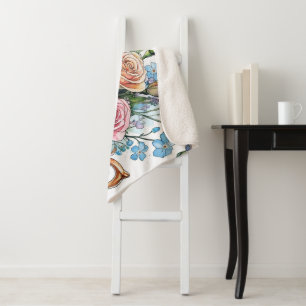 Elegant floral boho Sherpa Blanket