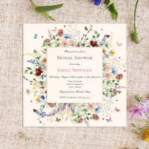 Elegant Floral Boho Watercolor Bridal Shower Invitation