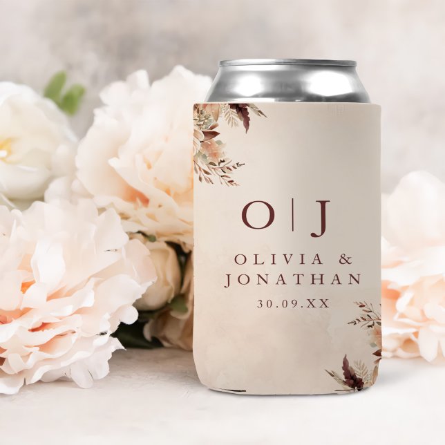 Elegant Floral Boho Wedding Can Cooler (Creator Uploaded)