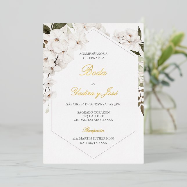 Elegant floral boho wedding Spanish Invitation (Standing Front)