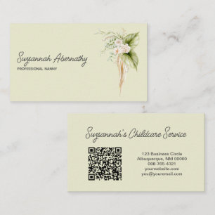 Elegant Floral Border Right Front QR Code Back Business Card