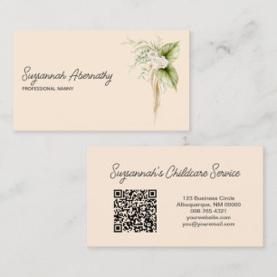 Elegant Floral Border Right Front QR Code Back Business Card