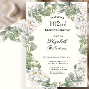 Elegant Floral Border Women's 102nd Birthday  Invitation