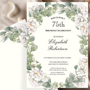 Elegant Floral Border Women's 75th Birthday Custom Invitation