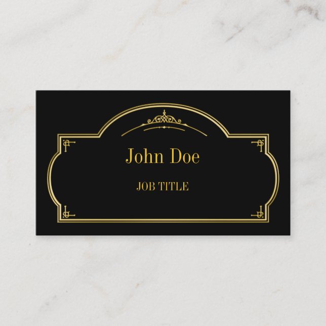 Elegant floral borders, gold business card (Front)