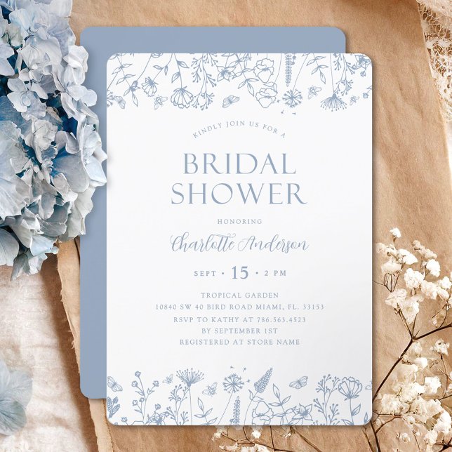 Elegant Floral Botanical Dusty Blue Bridal Shower  Invitation (Creator Uploaded)