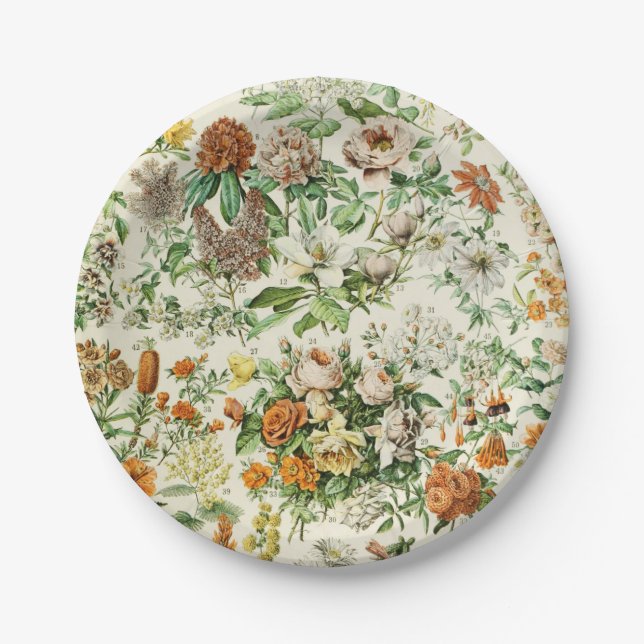 Elegant Floral Botanical Flowers Pattern Napkins Paper Plate (Front)