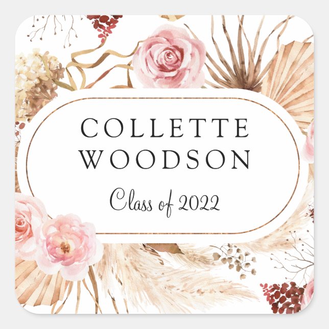 Elegant Floral Botanical Graduation Party Invitati Square Sticker (Front)