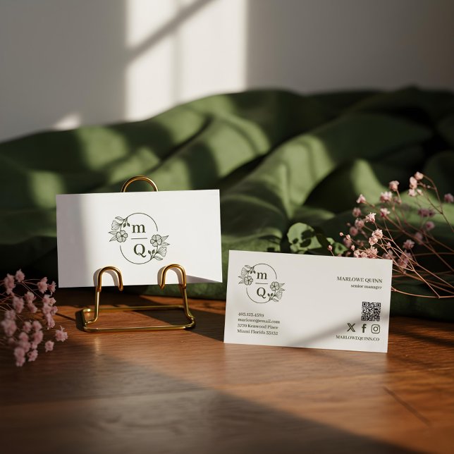 Elegant Floral Botanical Monogram Crest Logo Brand Business Card (Elegant Floral Botanical Monogram Crest Logo Brand Business Card)