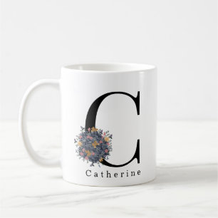 Elegant Floral Botanical Monogram   Custom Text  Coffee Mug