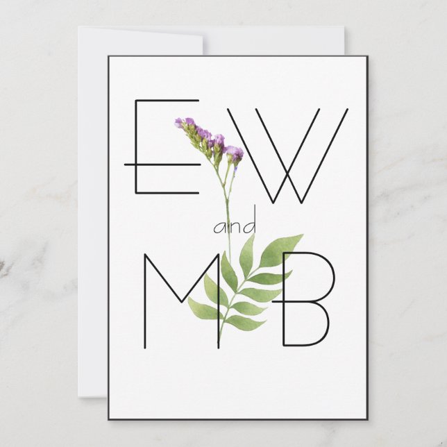 Elegant Floral Botanical Monogram Simple Wedding Invitation (Front)